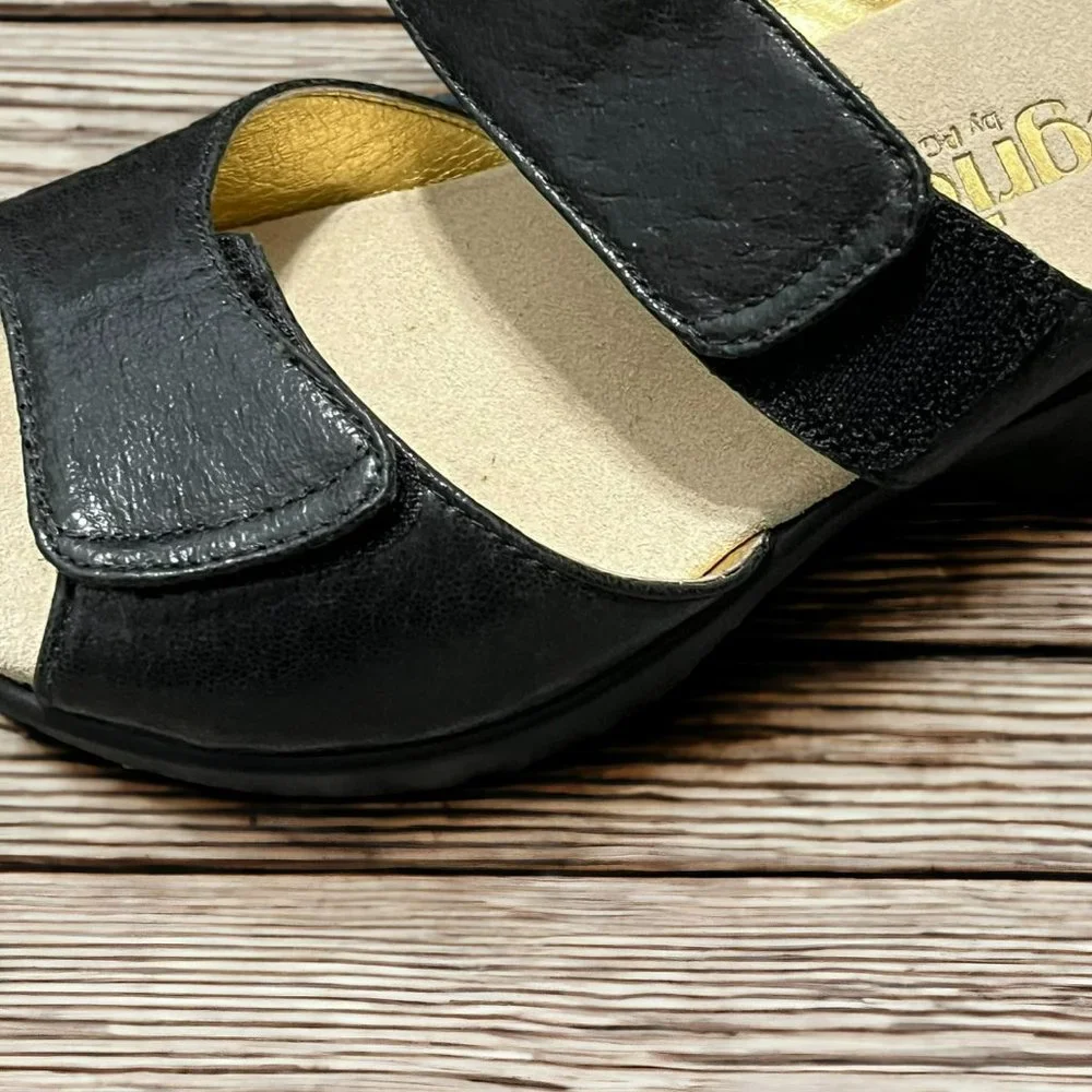 Alegria Asha‎ Black Crackle Black Leather Sandals Size 36
